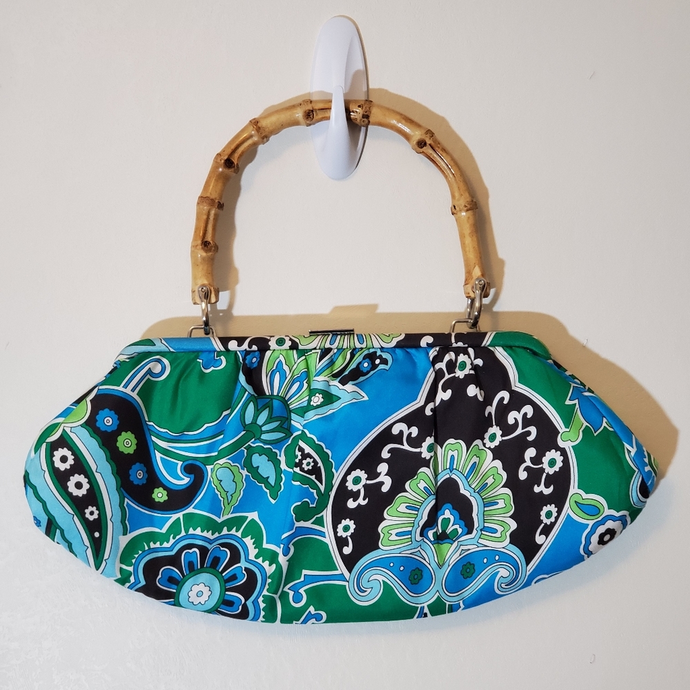 Banana Republic floral bag wood handle